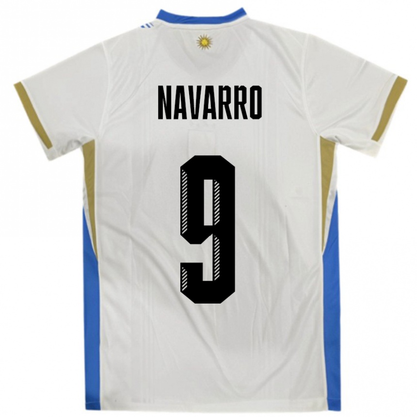 ילדים כדורגל אורוגוואי Lautaro Navarro #9 לבן כחול הרחק ג'רזי 24-26