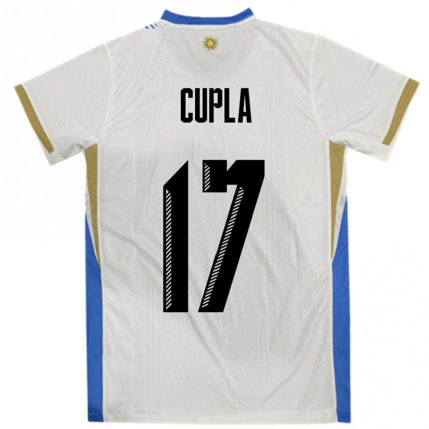 ילדים כדורגל אורוגוואי Renzo Cupla #17 לבן כחול הרחק ג'רזי 24-26