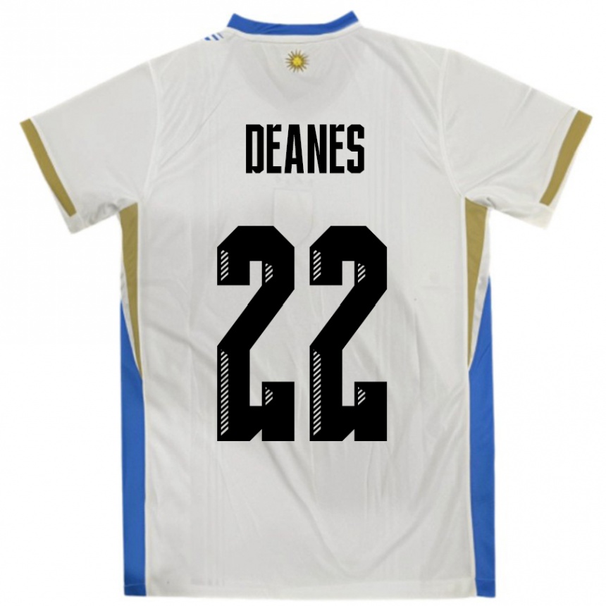 ילדים כדורגל אורוגוואי Tiago Deanes #22 לבן כחול הרחק ג'רזי 24-26