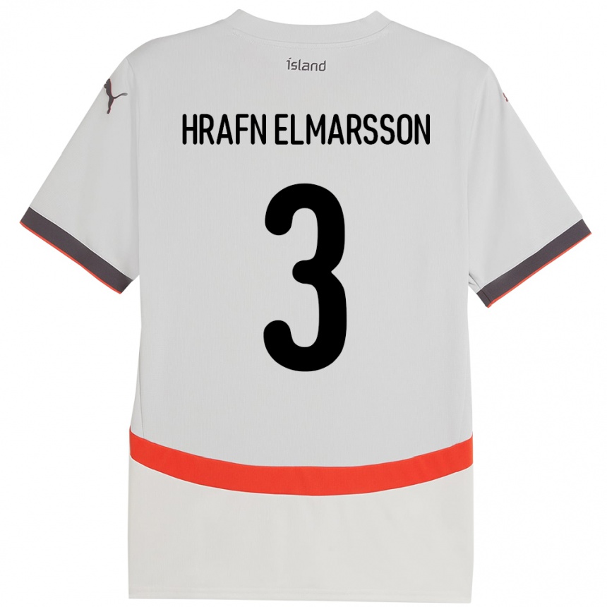 ילדים כדורגל אִיסלַנד Leó Hrafn Elmarsson #3 לָבָן הרחק ג'רזי 24-26