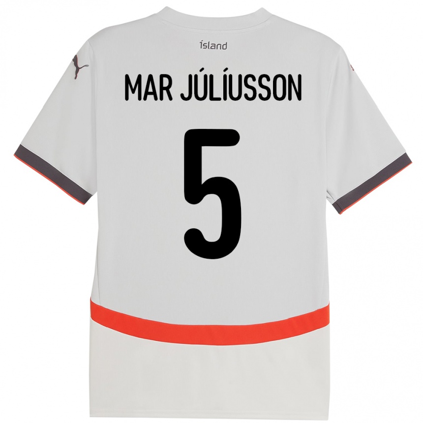 ילדים כדורגל אִיסלַנד Júlíus Mar Júlíusson #5 לָבָן הרחק ג'רזי 24-26