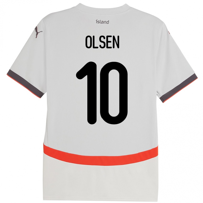 ילדים כדורגל אִיסלַנד Gunnar Olsen #10 לָבָן הרחק ג'רזי 24-26