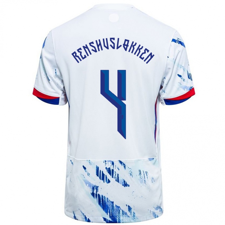 ילדים כדורגל נורבגיה Jesper Renshusløkken #4 לבן כחול הרחק ג'רזי 24-26