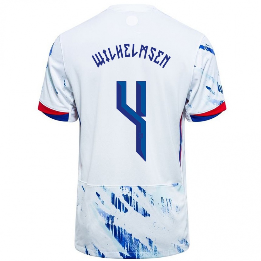 ילדים כדורגל נורבגיה Andreas Wilhelmsen #4 לבן כחול הרחק ג'רזי 24-26