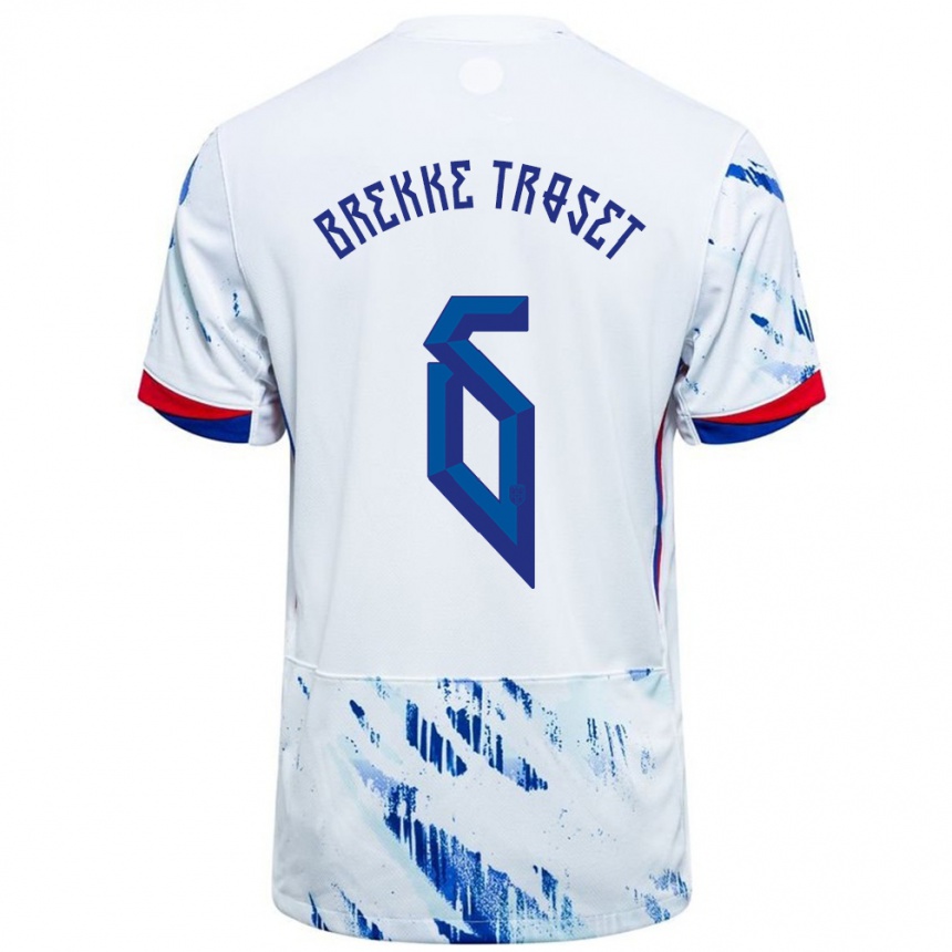 ילדים כדורגל נורבגיה Henry Brekke Troset #6 לבן כחול הרחק ג'רזי 24-26