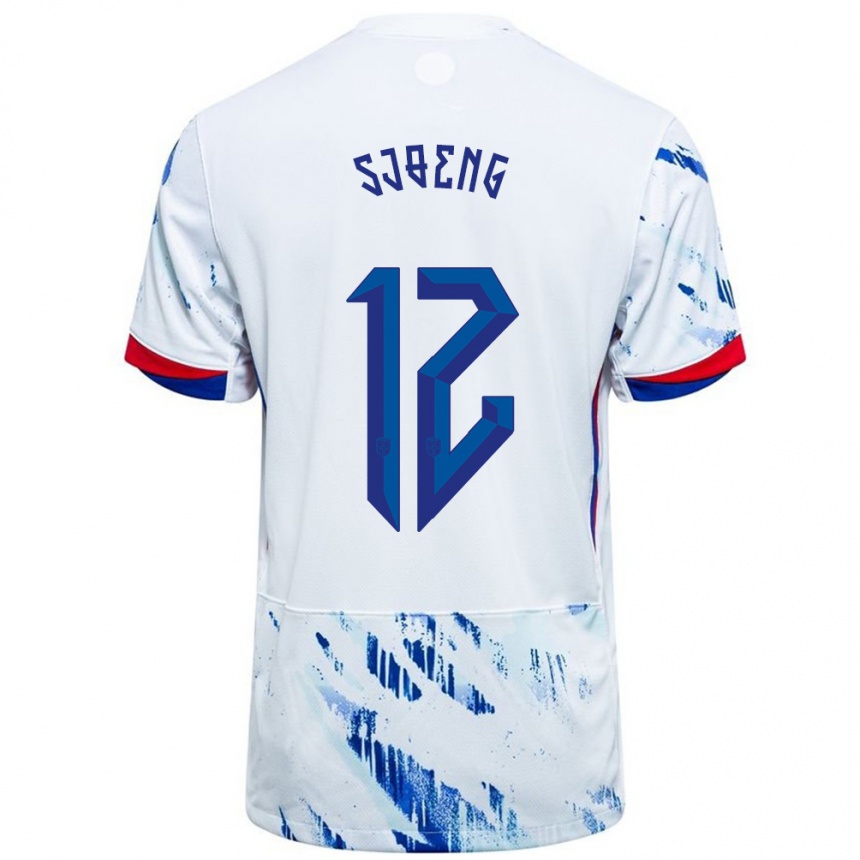 ילדים כדורגל נורבגיה Magnus Sjøeng #12 לבן כחול הרחק ג'רזי 24-26