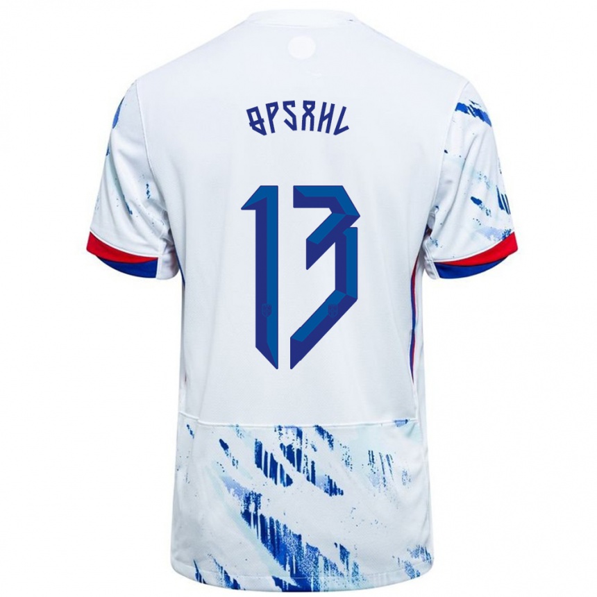 ילדים כדורגל נורבגיה Herman Opsahl #13 לבן כחול הרחק ג'רזי 24-26