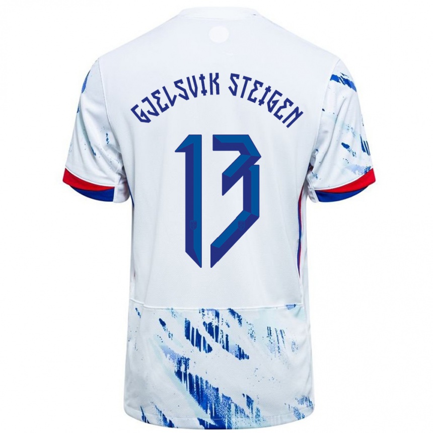 ילדים כדורגל נורבגיה Rasmus Gjelsvik Steigen #13 לבן כחול הרחק ג'רזי 24-26