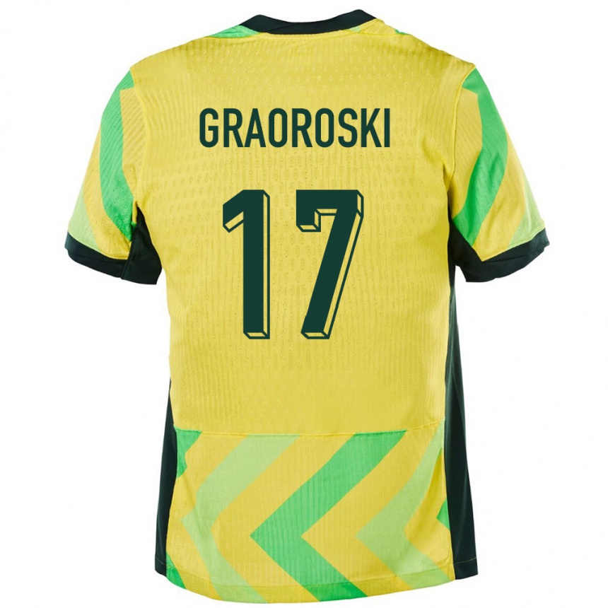 גברים כדורגל אוֹסטְרַלִיָה Jordan Graoroski #17 זָהוּב ג'רזי ביתית 24-26
