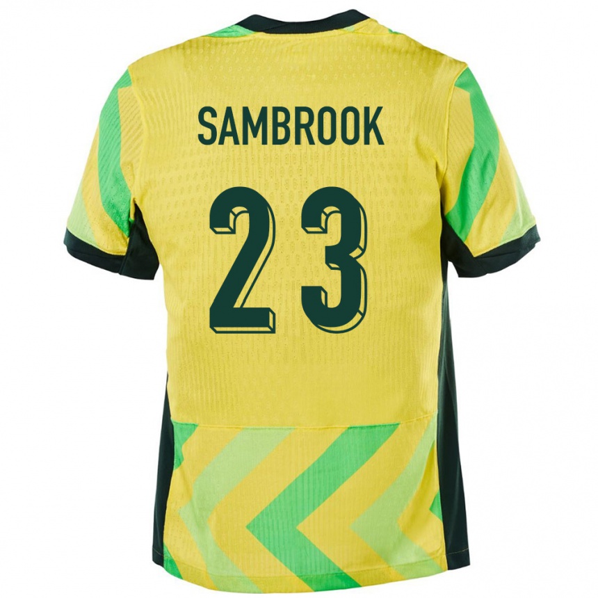 גברים כדורגל אוֹסטְרַלִיָה Logan Sambrook #23 זָהוּב ג'רזי ביתית 24-26
