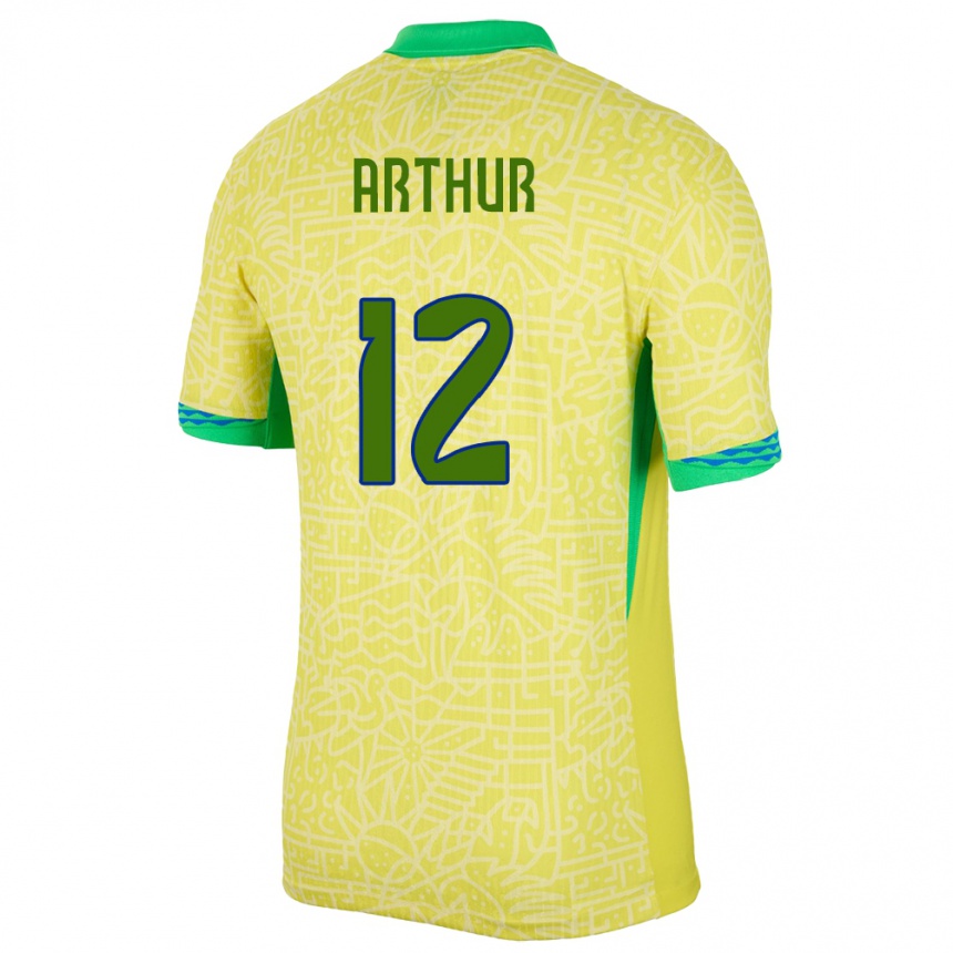 גברים כדורגל ברזיל Arthur #12 צהוב ג'רזי ביתית 24-26
