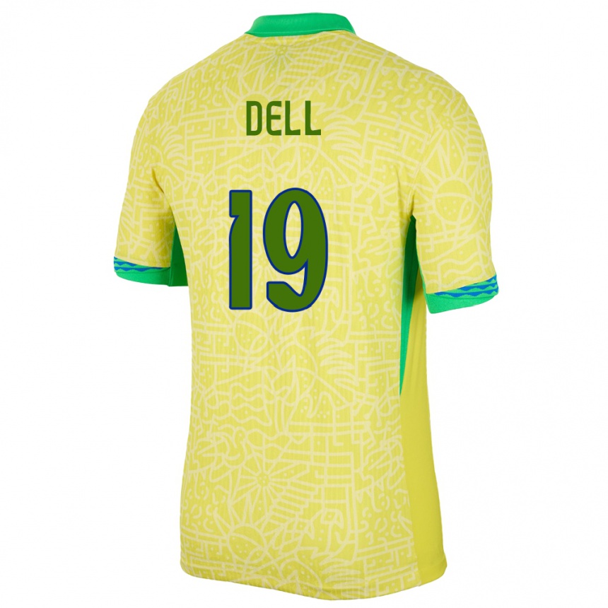 גברים כדורגל ברזיל Dell #19 צהוב ג'רזי ביתית 24-26