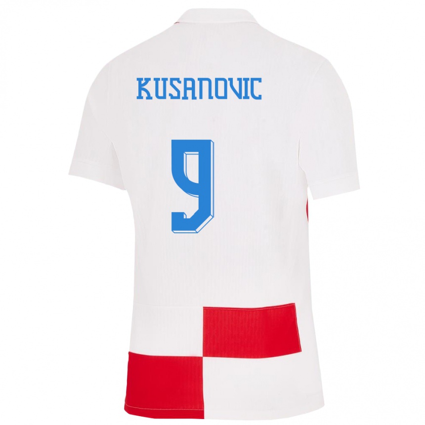 גברים כדורגל קרואטיה Tino Kusanovic #9 לבן אדום ג'רזי ביתית 24-26