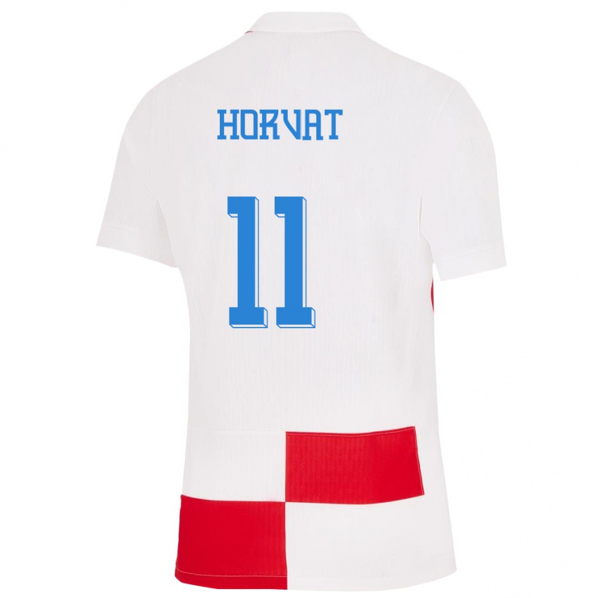 גברים כדורגל קרואטיה Patrik Horvat #11 לבן אדום ג'רזי ביתית 24-26