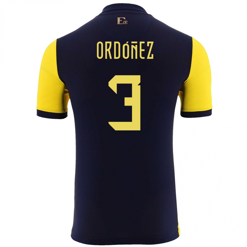 גברים כדורגל אקוודור Deinner Ordóñez #3 צהוב ג'רזי ביתית 24-26