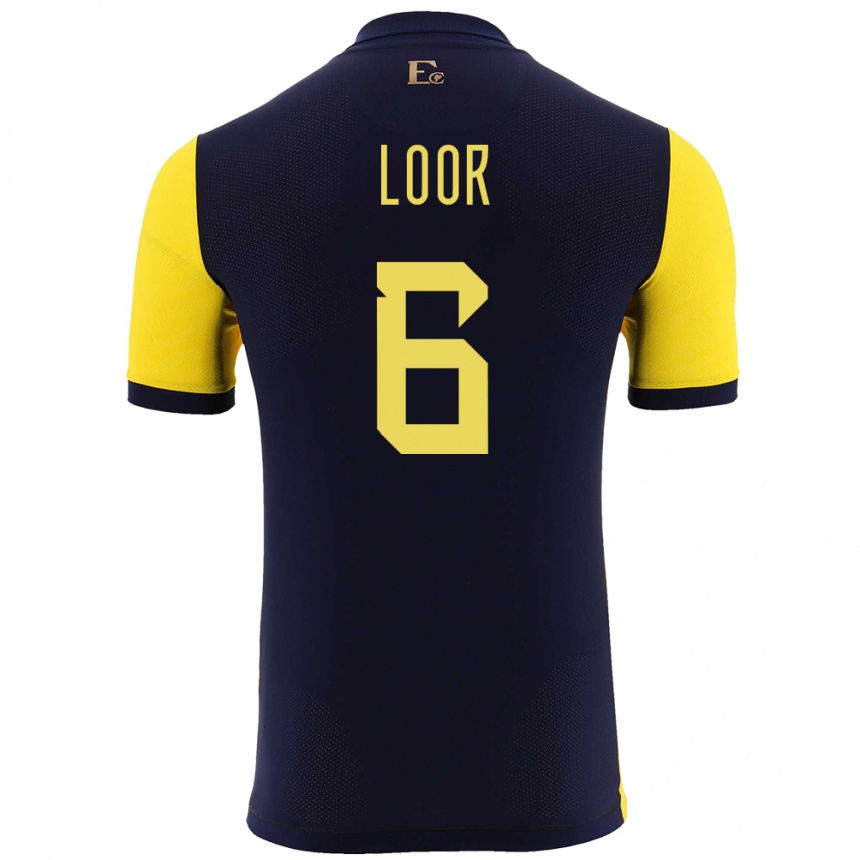 גברים כדורגל אקוודור Layan Loor #6 צהוב ג'רזי ביתית 24-26