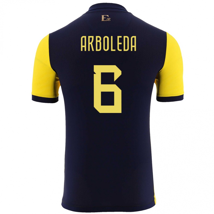 גברים כדורגל אקוודור Edu Arboleda #6 צהוב ג'רזי ביתית 24-26