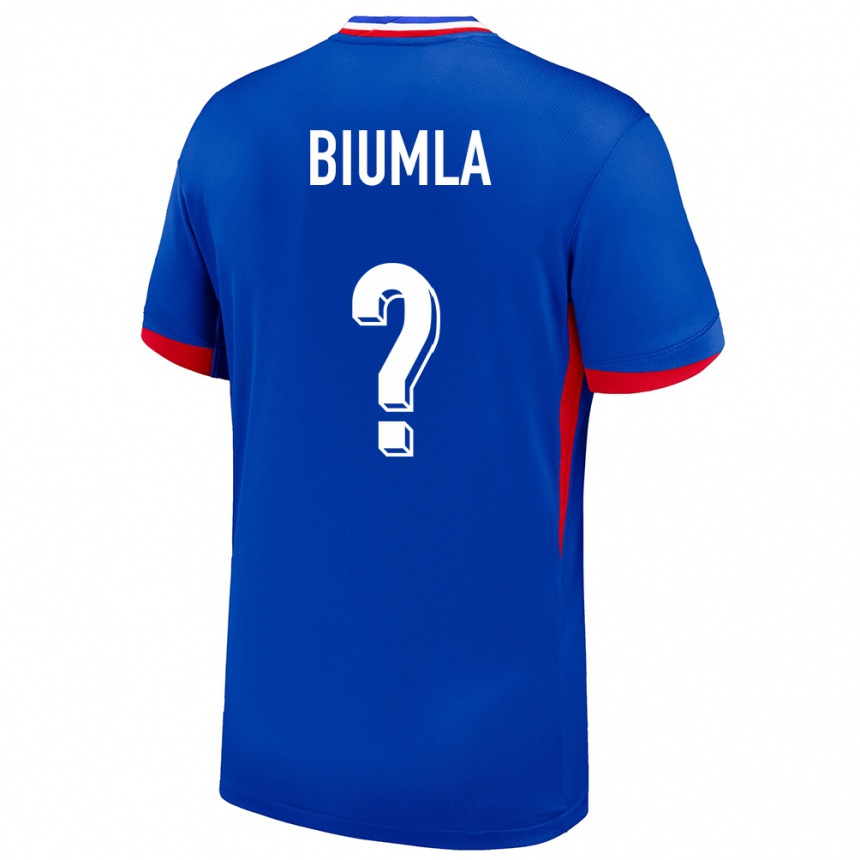 גברים כדורגל צרפת Emmanuel Biumla #0 כְּחוֹל ג'רזי ביתית 24-26