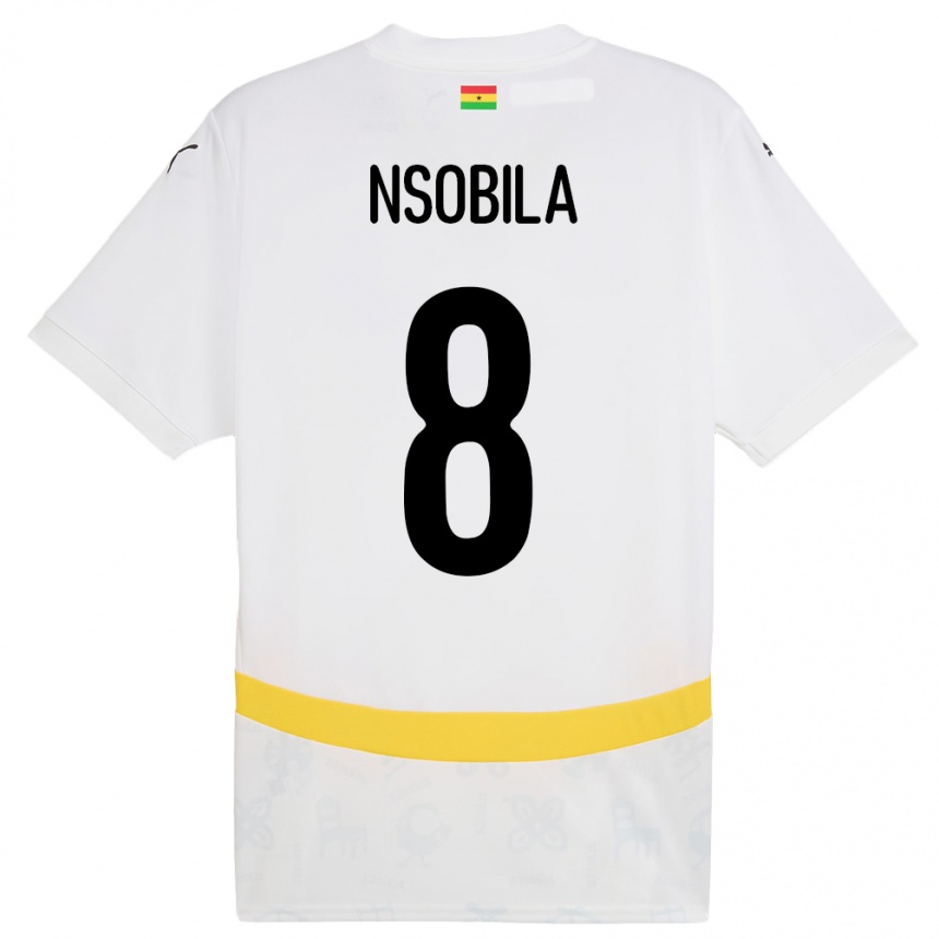 גברים כדורגל גאנה Dominic Nsobila #8 לָבָן ג'רזי ביתית 24-26
