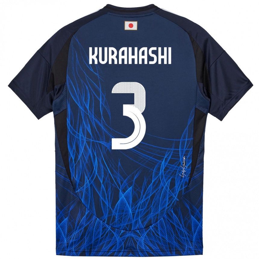 גברים כדורגל יַפָּן Koki Kurahashi #3 כחול כהה ג'רזי ביתית 24-26