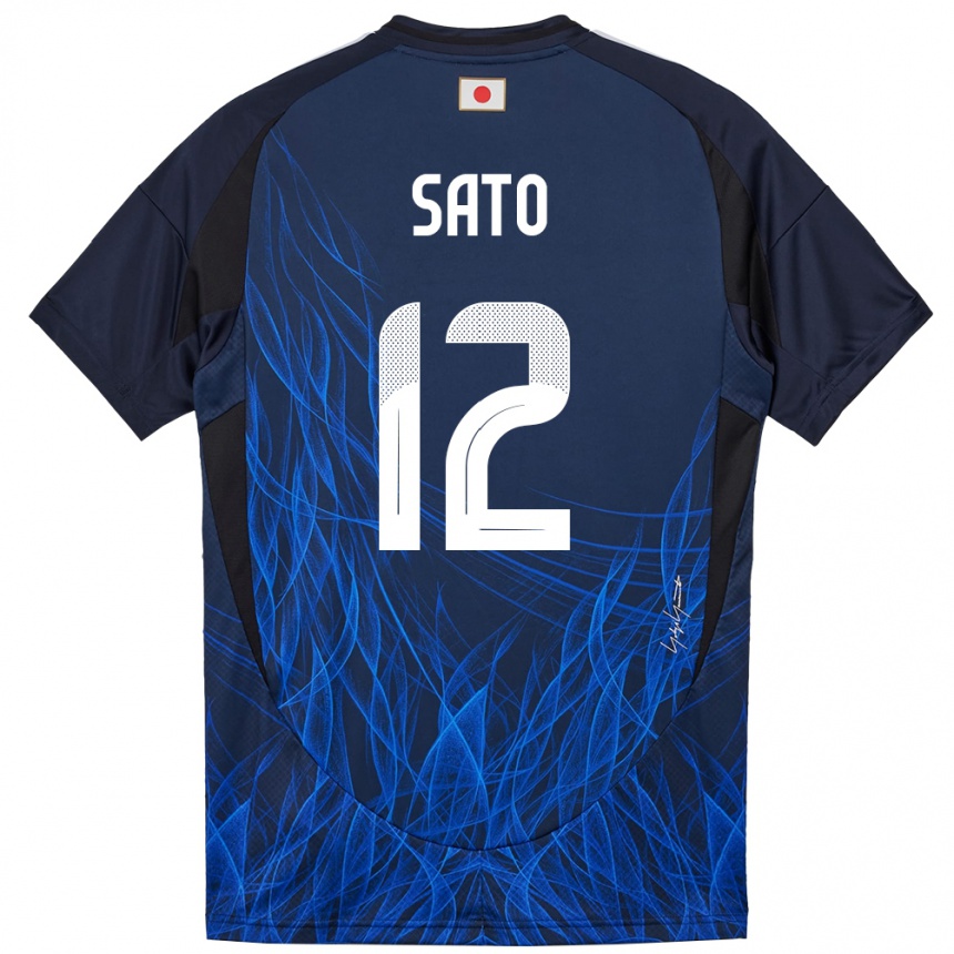 גברים כדורגל יַפָּן Rikuto Sato #12 כחול כהה ג'רזי ביתית 24-26