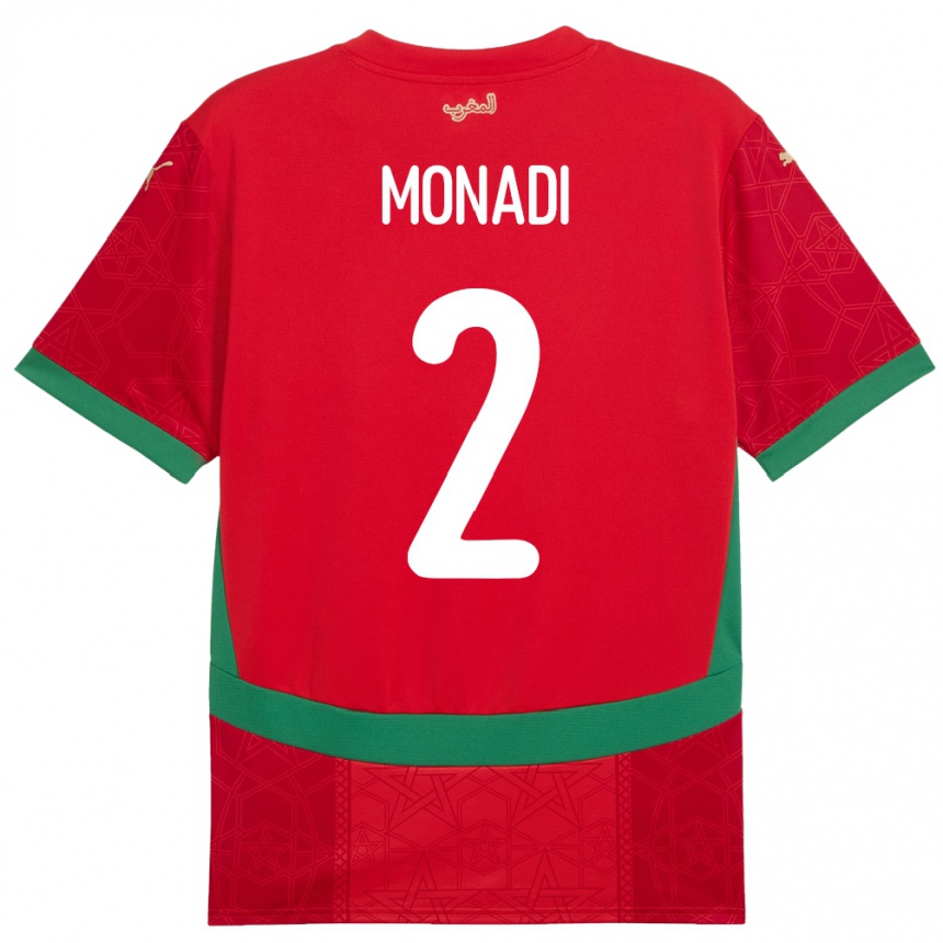 גברים כדורגל מָרוֹקוֹ Soulaiman Monadi #2 אָדוֹם ג'רזי ביתית 24-26