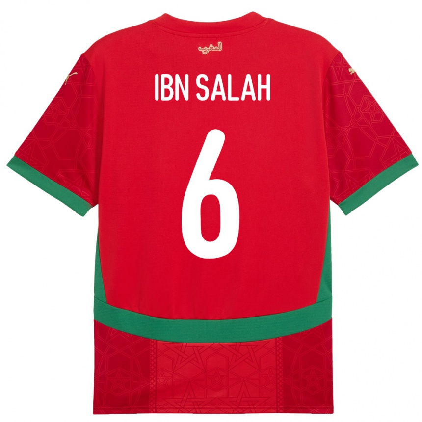 גברים כדורגל מָרוֹקוֹ Oualid Ibn Salah #6 אָדוֹם ג'רזי ביתית 24-26