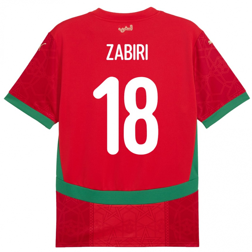 גברים כדורגל מָרוֹקוֹ Yassir Zabiri #18 אָדוֹם ג'רזי ביתית 24-26