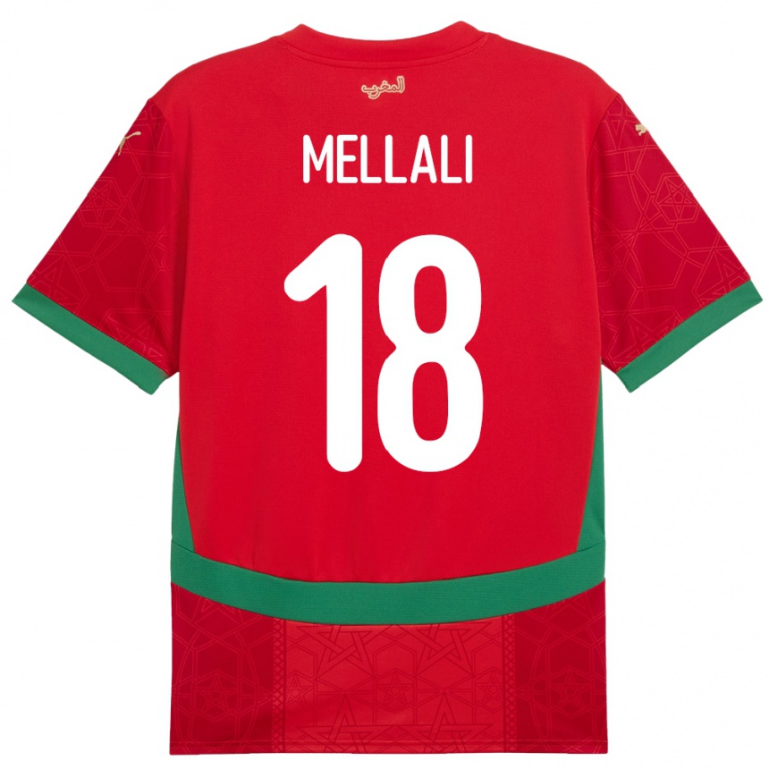 גברים כדורגל מָרוֹקוֹ Hicham Mellali #18 אָדוֹם ג'רזי ביתית 24-26