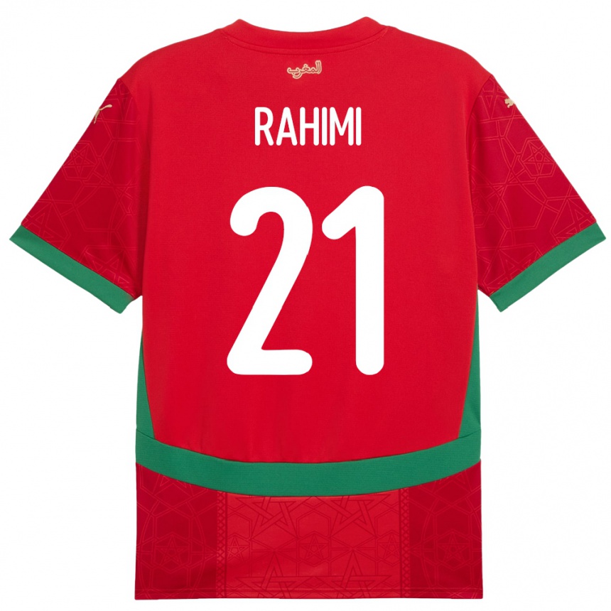 גברים כדורגל מָרוֹקוֹ חוסיין רחימי #21 אָדוֹם ג'רזי ביתית 24-26