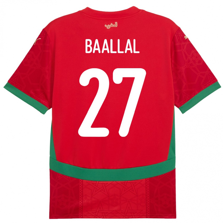 גברים כדורגל מָרוֹקוֹ Adam Baallal #27 אָדוֹם ג'רזי ביתית 24-26