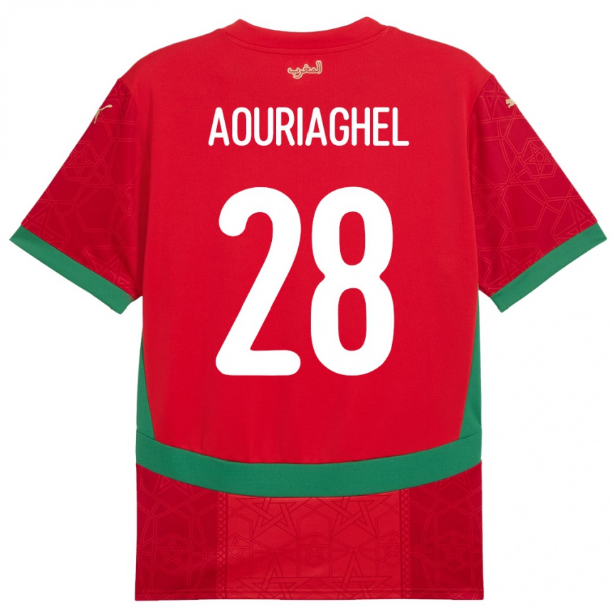 גברים כדורגל מָרוֹקוֹ Yassin Aouriaghel #28 אָדוֹם ג'רזי ביתית 24-26