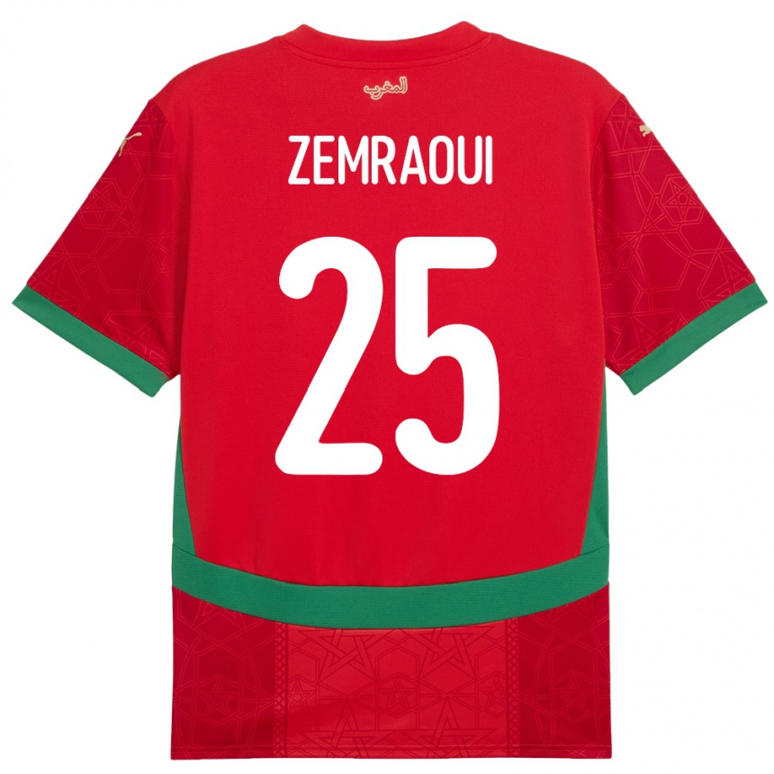 גברים כדורגל מָרוֹקוֹ אוסמה זמראוי #25 אָדוֹם ג'רזי ביתית 24-26
