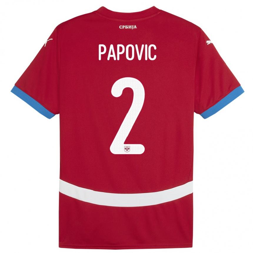 גברים כדורגל סרביה Niksa Papovic #2 אָדוֹם ג'רזי ביתית 24-26