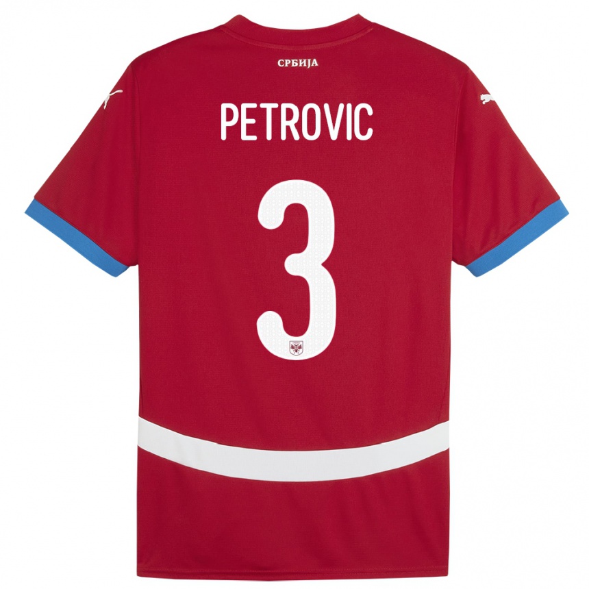 גברים כדורגל סרביה Stefan Petrovic #3 אָדוֹם ג'רזי ביתית 24-26
