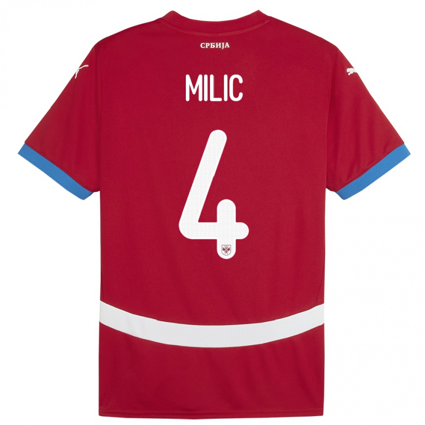 גברים כדורגל סרביה Lazar Milic #4 אָדוֹם ג'רזי ביתית 24-26