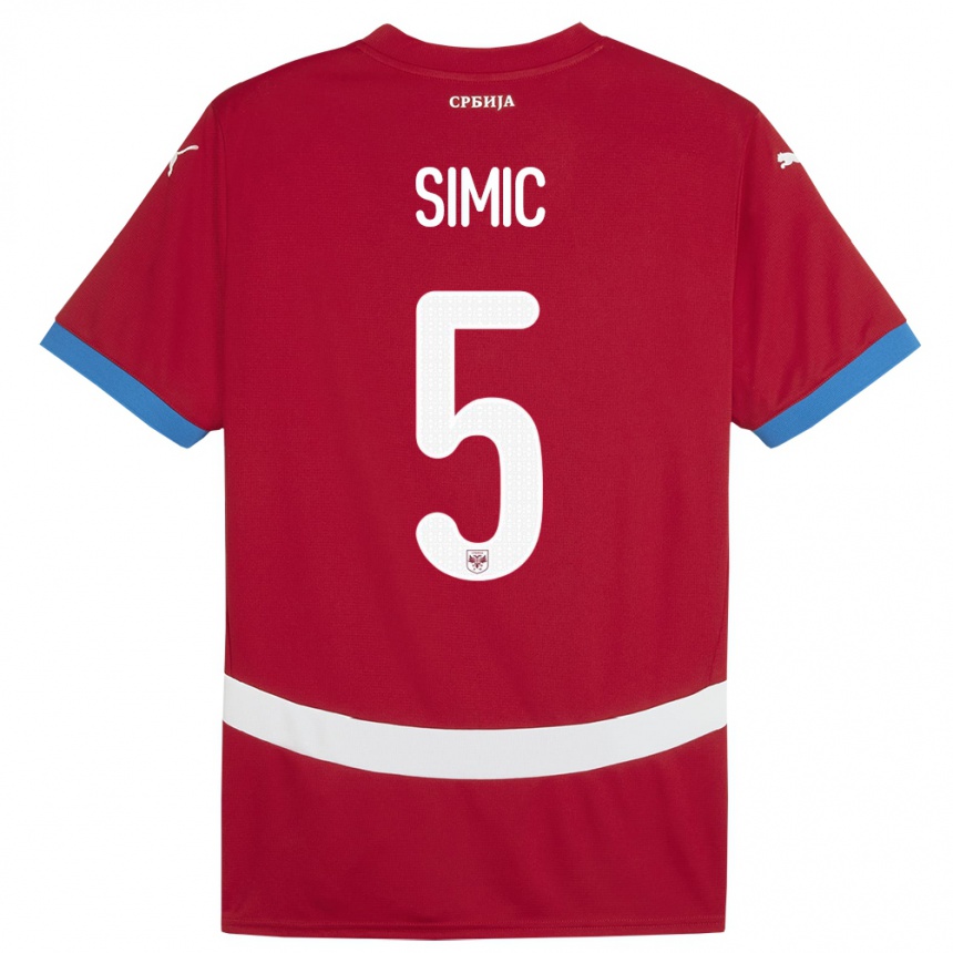 גברים כדורגל סרביה Nikola Simic #5 אָדוֹם ג'רזי ביתית 24-26