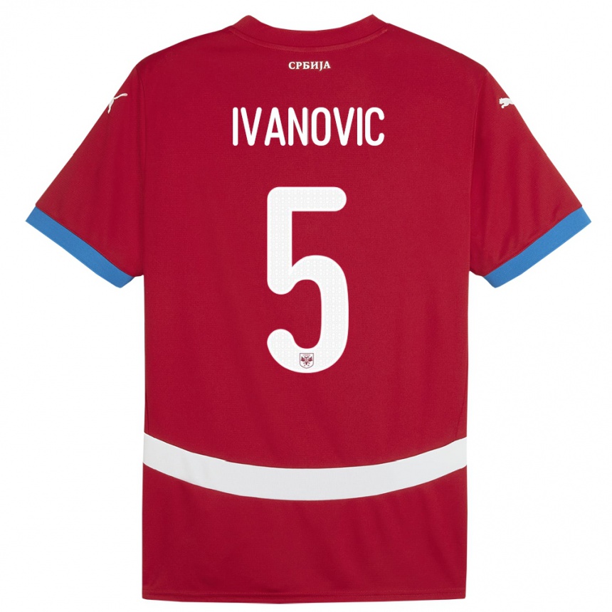 גברים כדורגל סרביה Mijat Ivanovic #5 אָדוֹם ג'רזי ביתית 24-26