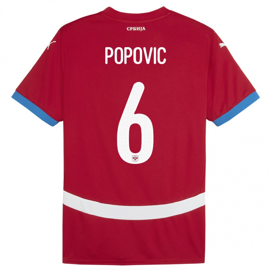 גברים כדורגל סרביה Andrej Popovic #6 אָדוֹם ג'רזי ביתית 24-26