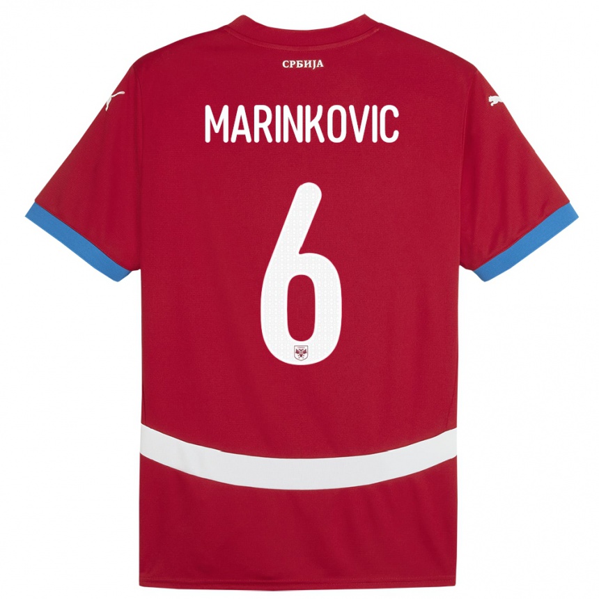 גברים כדורגל סרביה Vojin Marinkovic #6 אָדוֹם ג'רזי ביתית 24-26