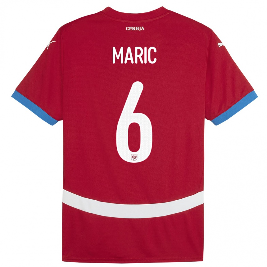 גברים כדורגל סרביה Andrew Maric #6 אָדוֹם ג'רזי ביתית 24-26