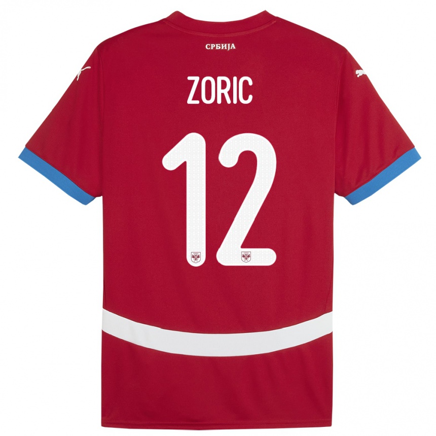 גברים כדורגל סרביה Nemanja Zoric #12 אָדוֹם ג'רזי ביתית 24-26