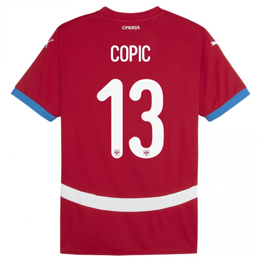 גברים כדורגל סרביה Milan Copic #13 אָדוֹם ג'רזי ביתית 24-26