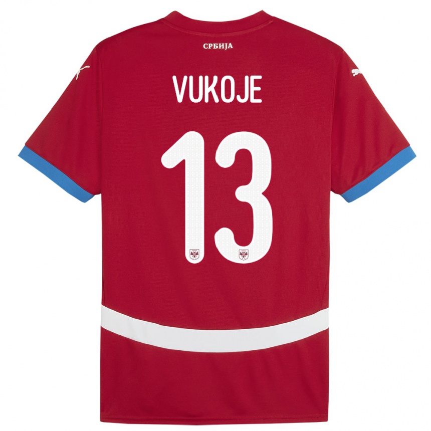 גברים כדורגל סרביה Luka Vukoje #13 אָדוֹם ג'רזי ביתית 24-26