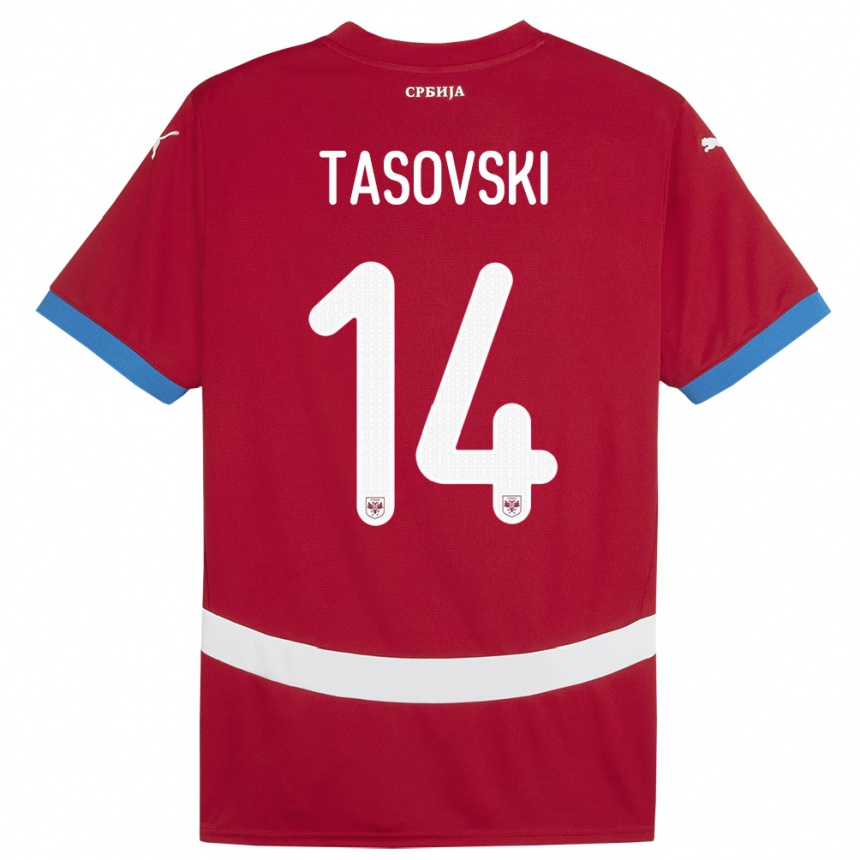 גברים כדורגל סרביה Vasil Tasovski #14 אָדוֹם ג'רזי ביתית 24-26
