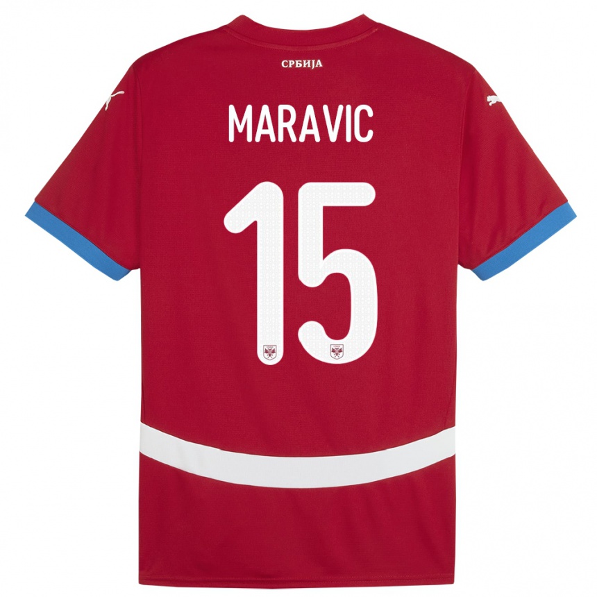 גברים כדורגל סרביה Mateo Maravic #15 אָדוֹם ג'רזי ביתית 24-26