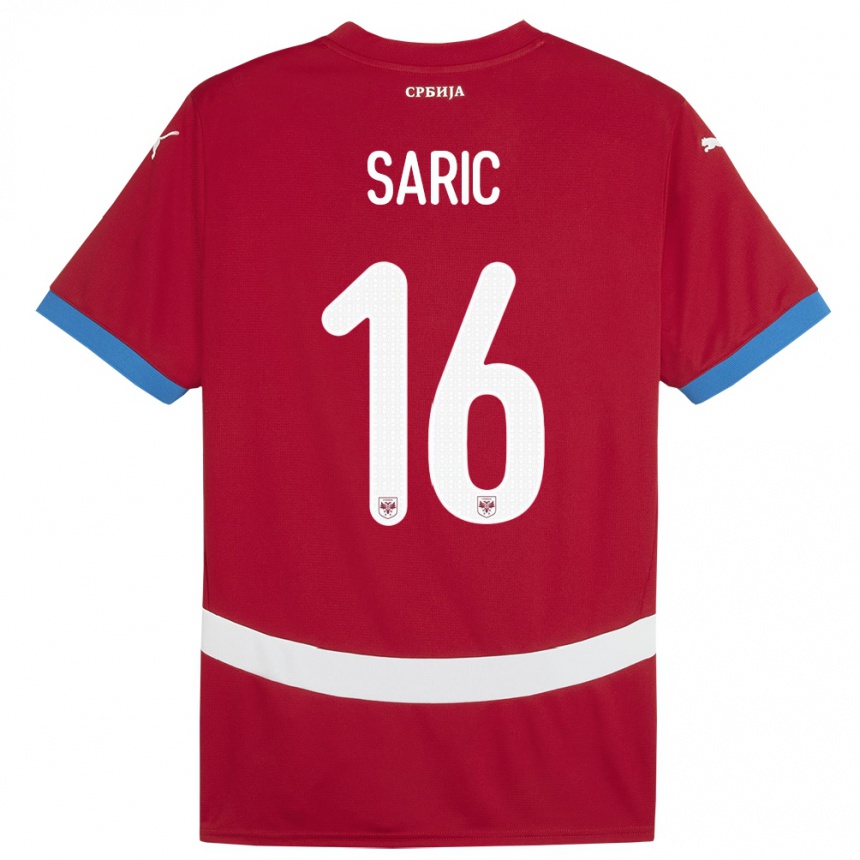 גברים כדורגל סרביה Dimitrije Saric #16 אָדוֹם ג'רזי ביתית 24-26