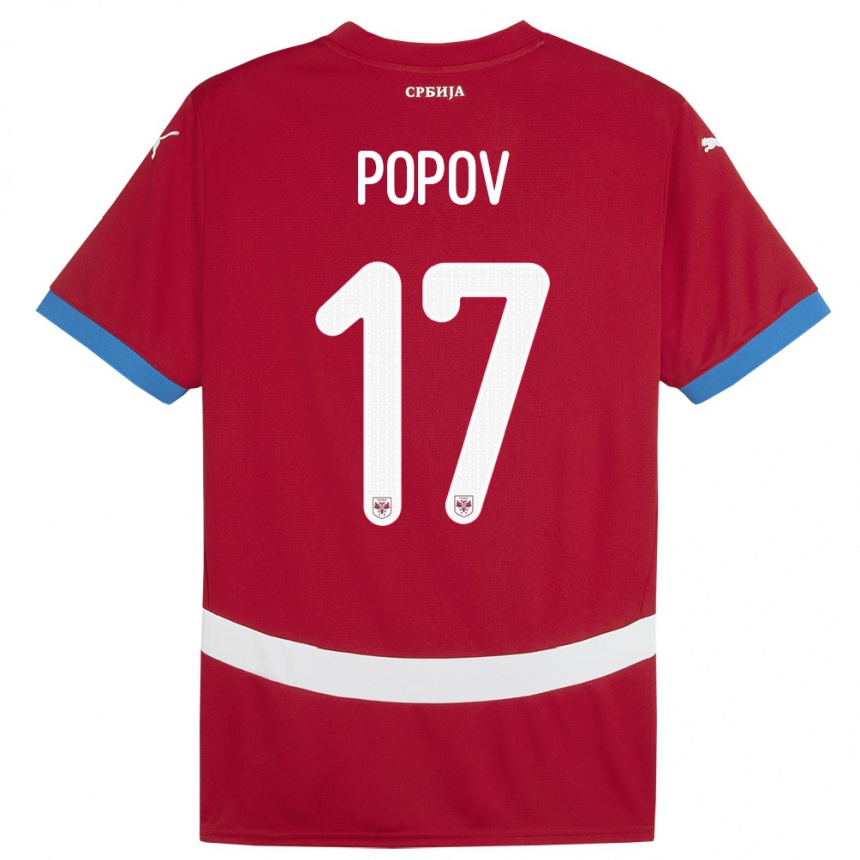 גברים כדורגל סרביה Andrej Popov #17 אָדוֹם ג'רזי ביתית 24-26