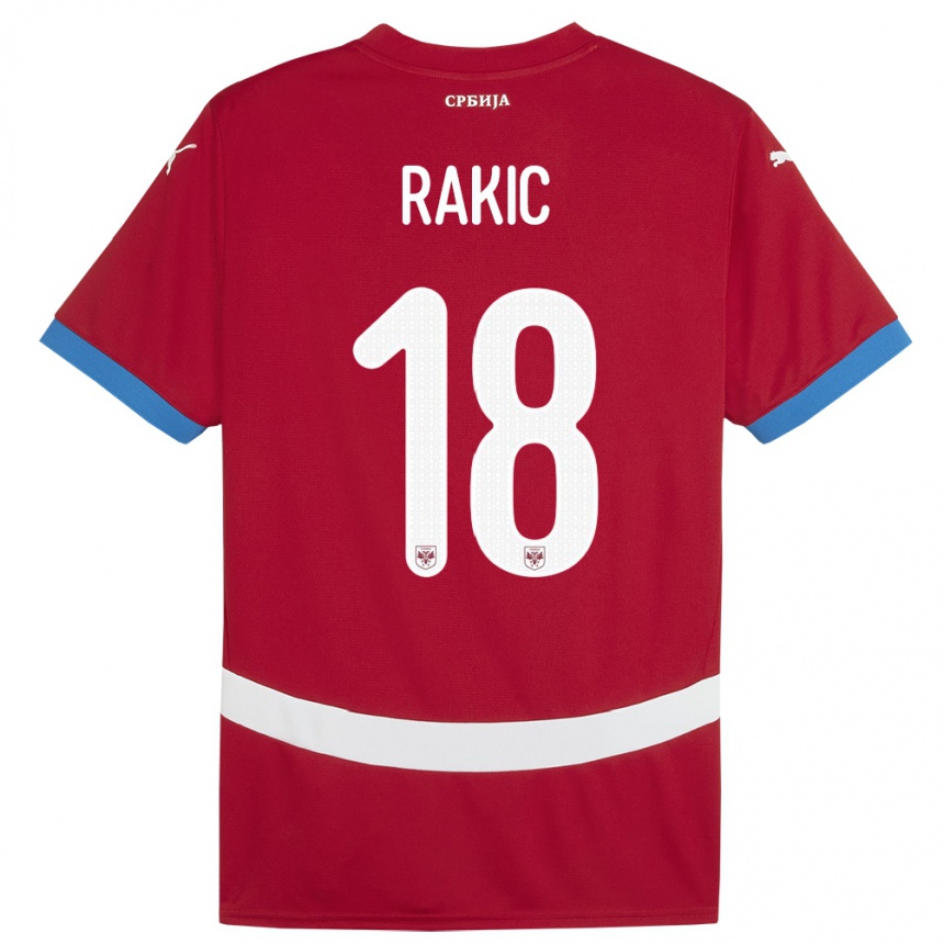 גברים כדורגל סרביה Strahinja Rakic #18 אָדוֹם ג'רזי ביתית 24-26