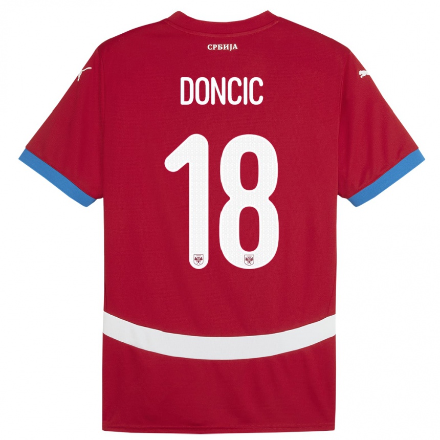 גברים כדורגל סרביה Filip Doncic #18 אָדוֹם ג'רזי ביתית 24-26